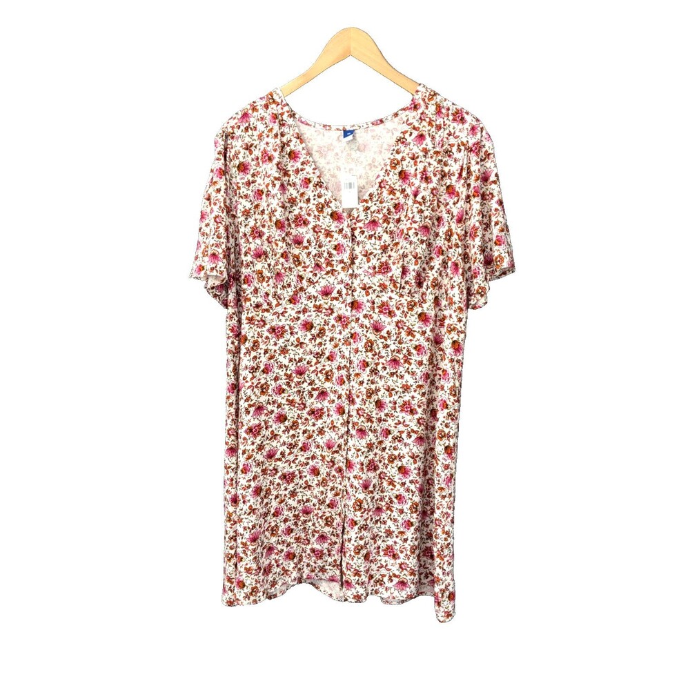 Old Navy Empire Waist Pleated Dress Sz 2X Cream Floral Button Up Cottage Romance